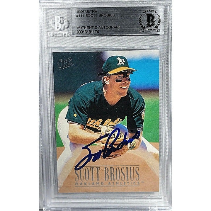 Scott Brosius Signed 1996 Ultra Baseball Card Oakland A's Beckett BAS Autograph
