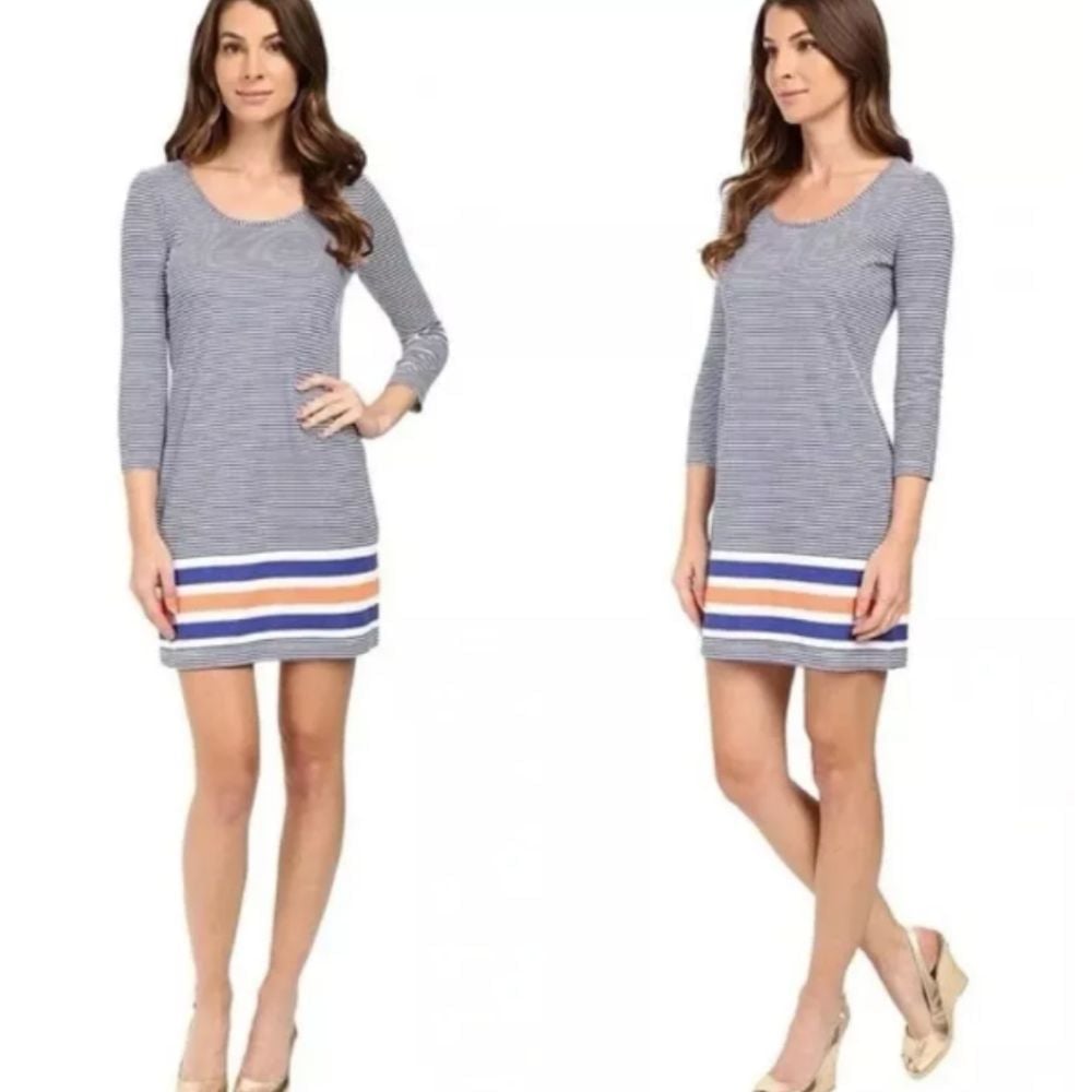Lilly Pulitzer Women's Beacon T-Shirt Dress Blue Stripe Cotton Size L Nautical