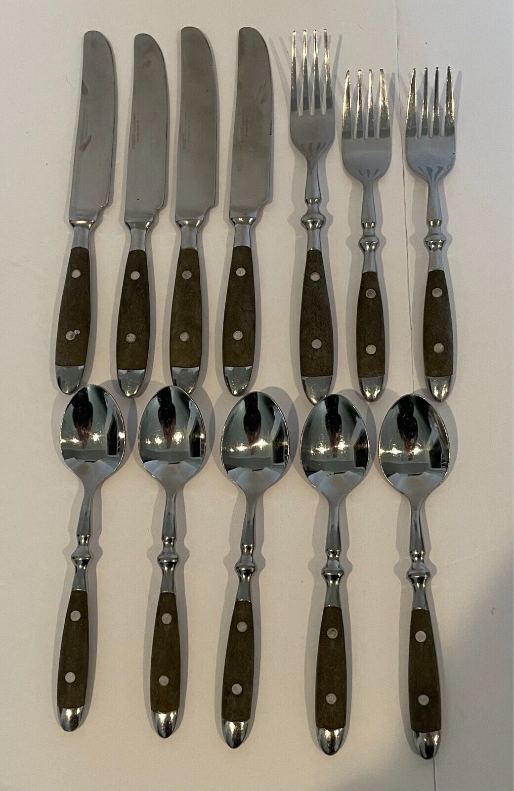 Hampton Silversmiths Brown Rivet Handle - Knives Spoons Forks Lot of 12