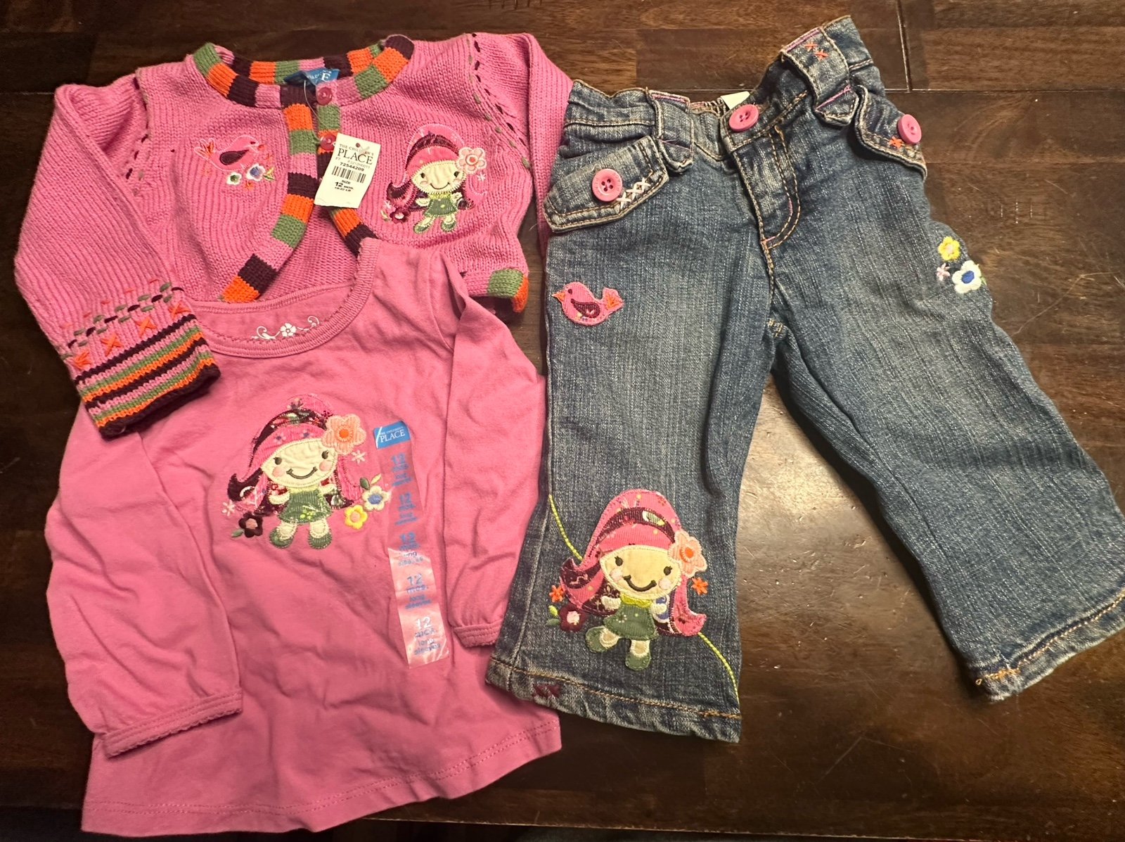 the Children’s Place NWT 12m 6-12 Vintage 3pc embroidered appliqué jeans sweater