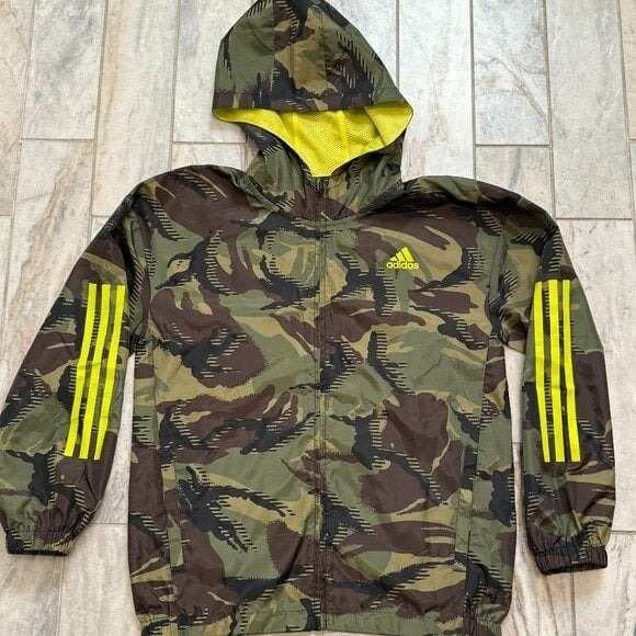 NEW Adidas boys youth medium 10/12 camo Windbreaker full zip jacket