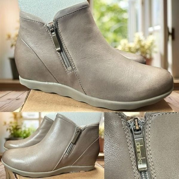 DANSKO Leather Miki Zippered Boot Bootie TAUPE BURNSIHED Size 39