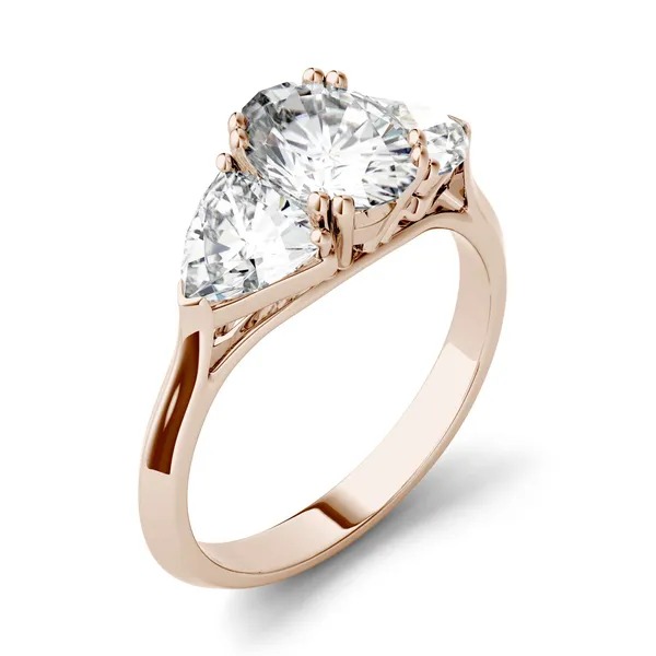 Charles and Colvard Moissanite Engagement Ring Three Stone Size 5.5 Rose Gold