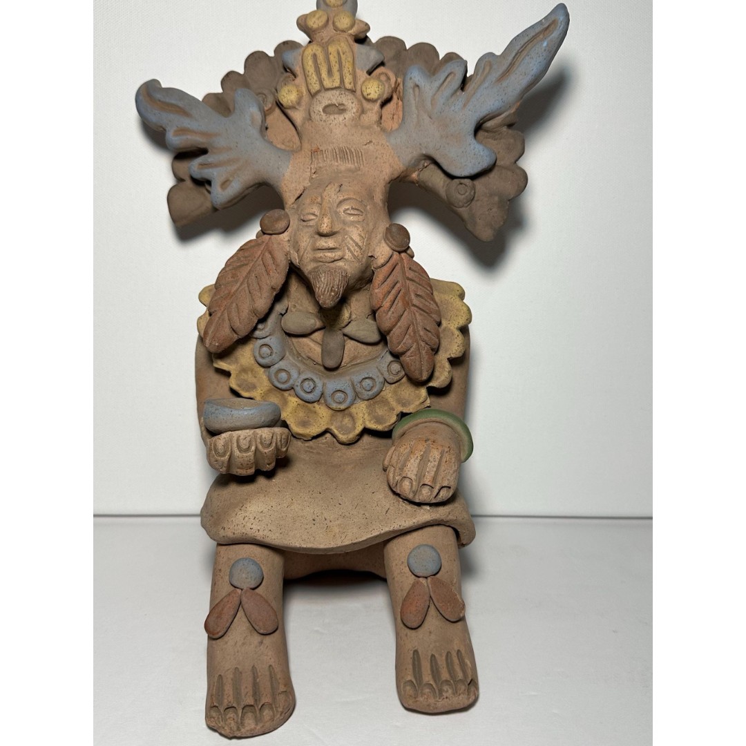Mexican Folk Art Red Clay Pottery Sculpture Aztec Mayan Style Large 11” Figure