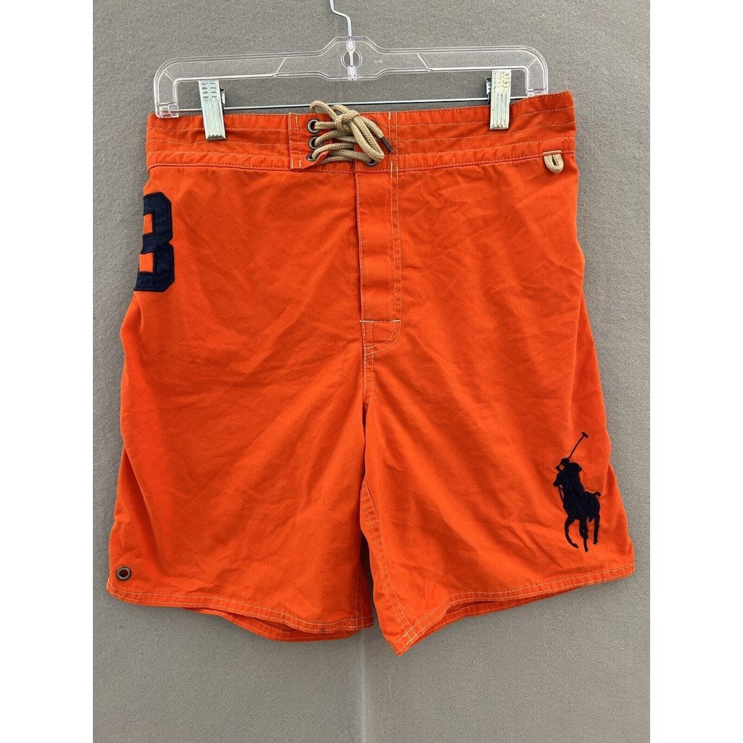 Vintage Polo Ralph Lauren Men's Orange Big Pony Swim Trunks Shorts Size S