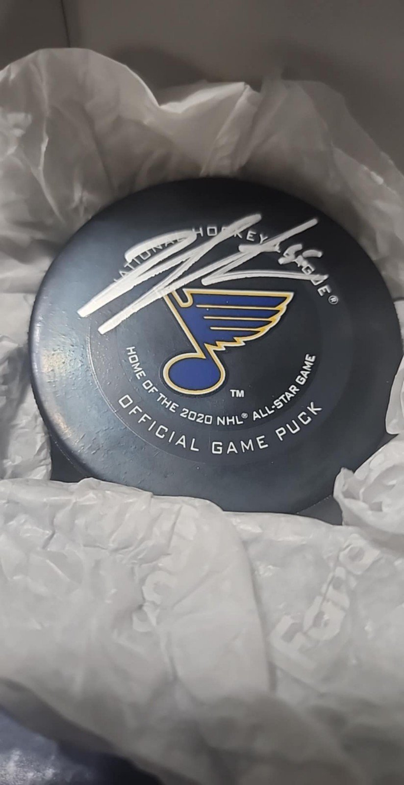 Jordan Binnington 2020 all-star official game autographed puck