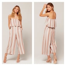L*Space Paulina Striped Ruffle Strapless Wide Leg Jumpsuit L