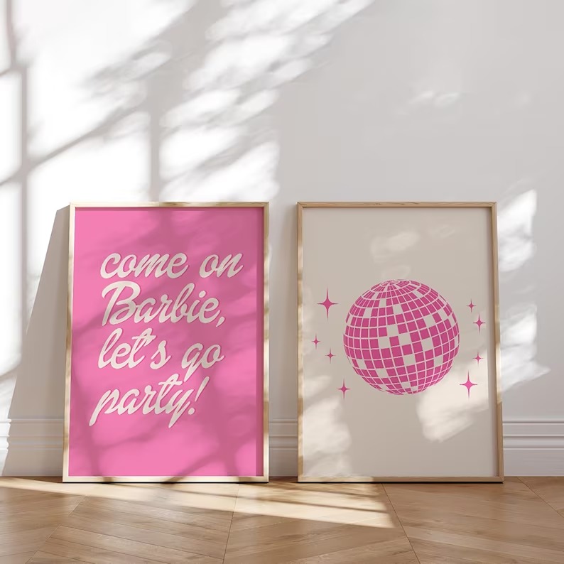 Barbie print poster Set of 2 Disco poster Lets go party