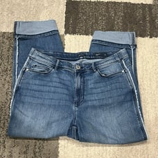 J.Jill Medium Wash Fringe Detail Cuffed High-Rise Cropped Denim Jean 16 Stretch