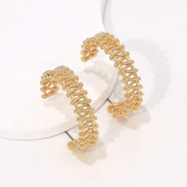 14K Gold Womens Large Braided Semi Hoop Earrings Twisted 14 K Silver Jewelry