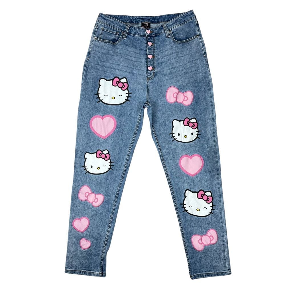 Hello Kitty Sanrio HotTopic Junior 13 Mom Jeans Hello Kitty Heart Bow