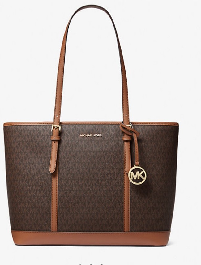 Michael Kors Charlotte Large Logo and Leather Top-Zip Tote Bag NWT 448