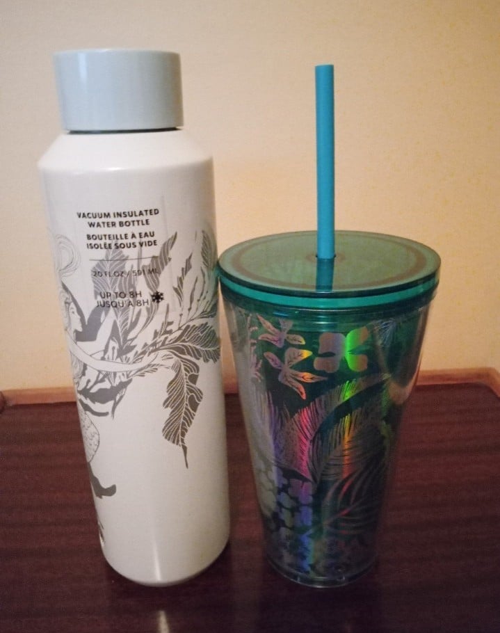 One 2022 Starbucks Holographic Tumbler & One Starbucks 2022 Siren Water Bottle