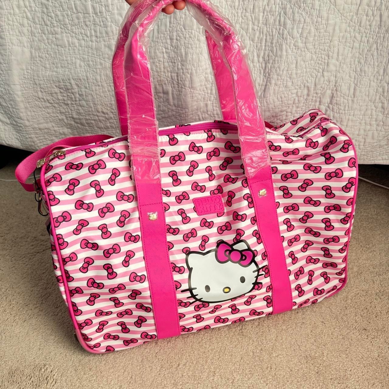 Hello Kitty Duffle Bag Carry On Luggage Pink White Gold Accents