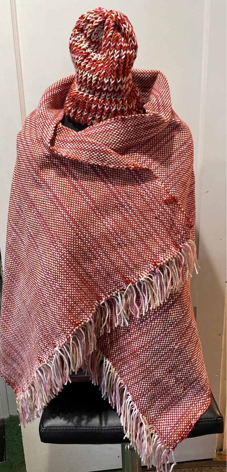 OOAK Shawl with matching knit hat.