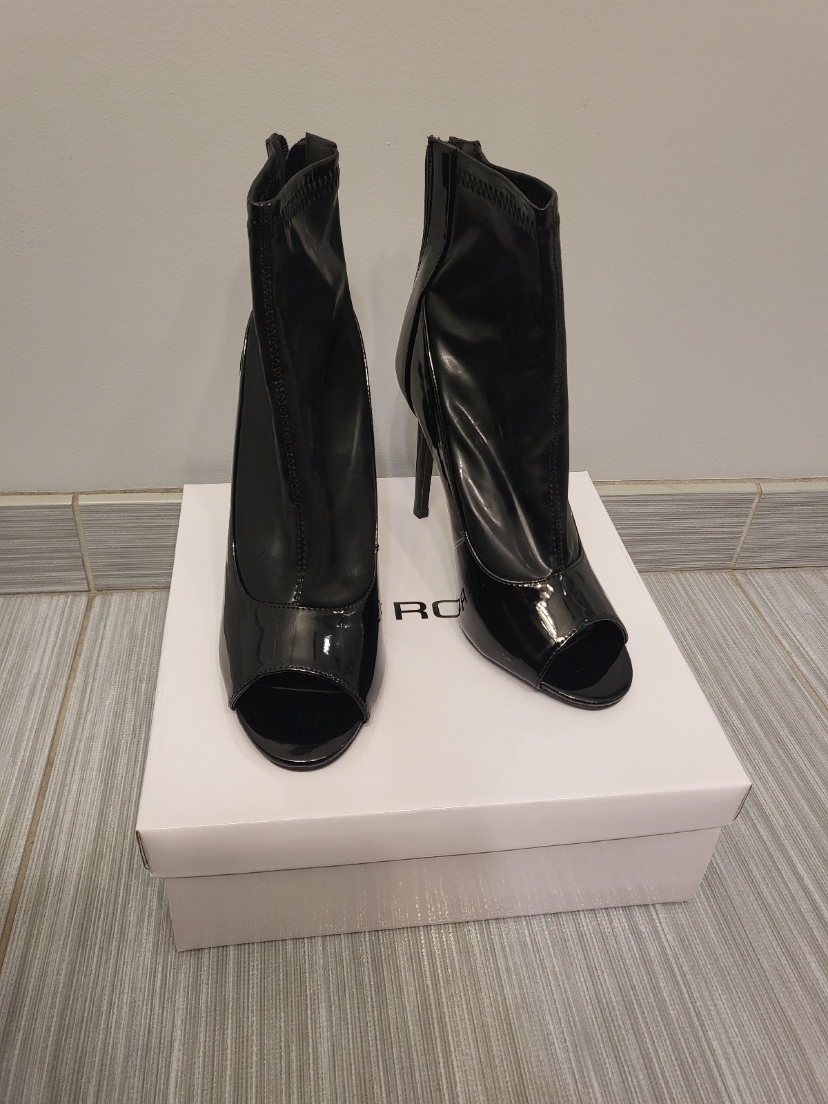 NEW Black Patent Zip up high heel boot