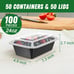 50 Pack (100-Piece) 24 oz Meal Prep Containers Reusable with Lids