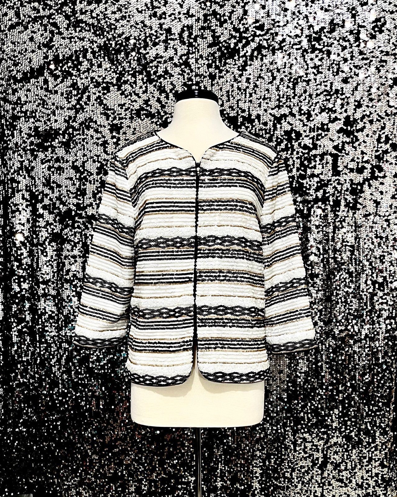 Alex evenings sequin & rhinestoned stoned jacket