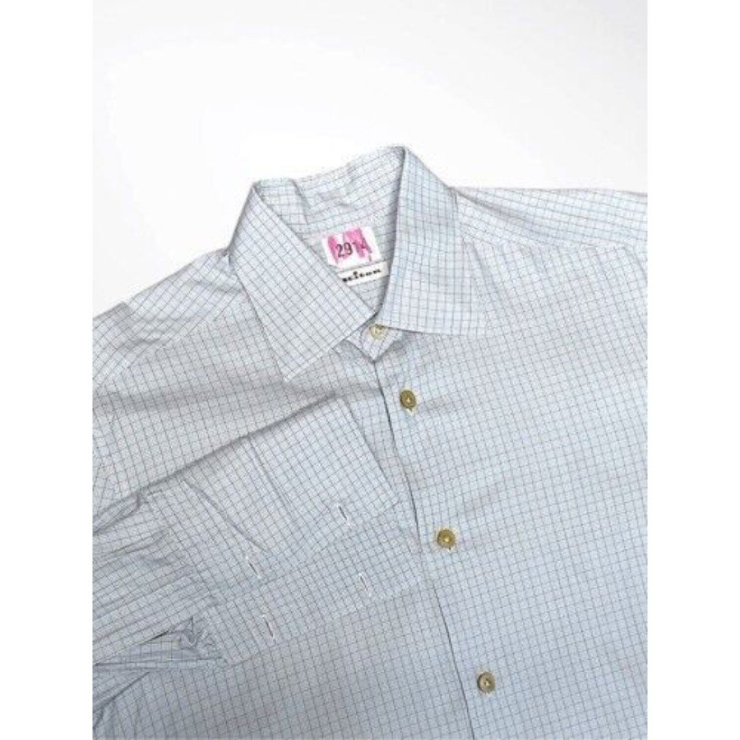 Kiton Gingham Plaid Long Sleeve Button Up Shirts Office Men Size 15.5/39 Blue