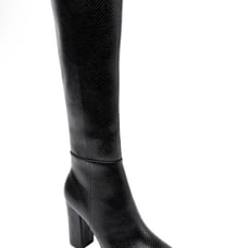 JANE & THE SHOE Black Snakeskin Padded Fay Pointy Toe Block Heel Zip-Up. SIZE 8