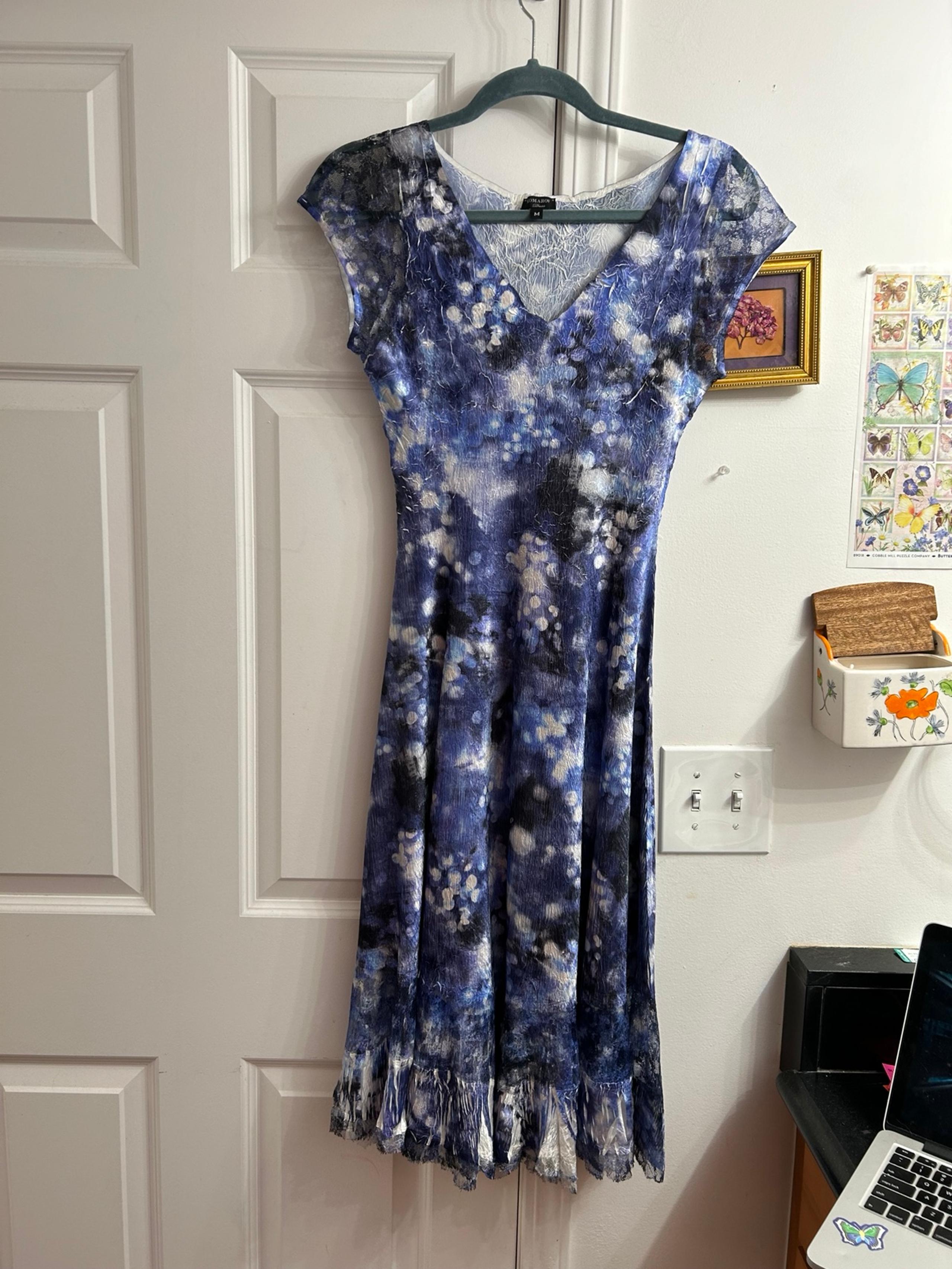 Komarov blue fairy midi dress - pleated designer dress in like new condition