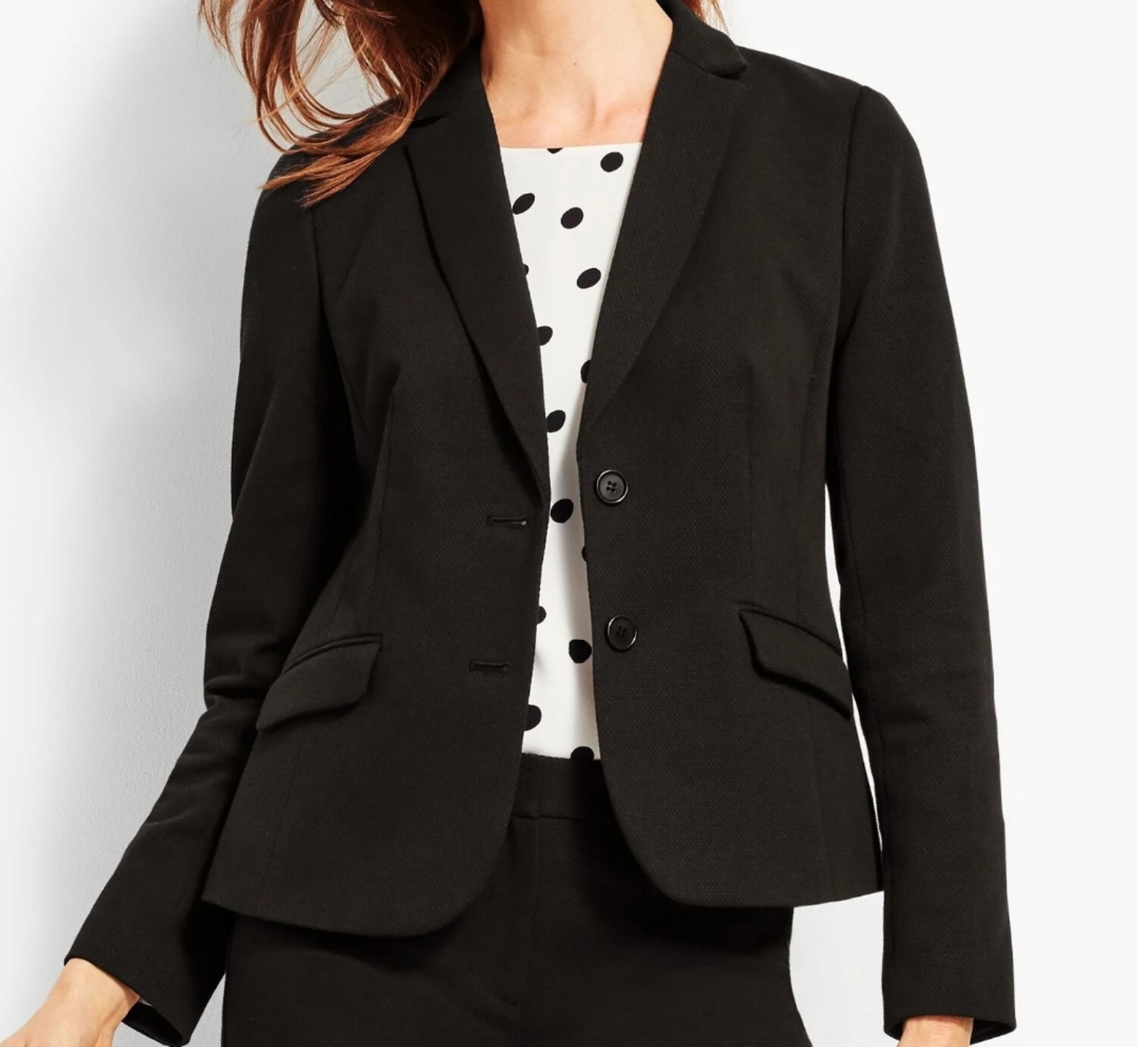 TALBOTS Women's Blazer Long Sleeve Fabric Knit in Italy Black Sz 8 NWT MSRP 199