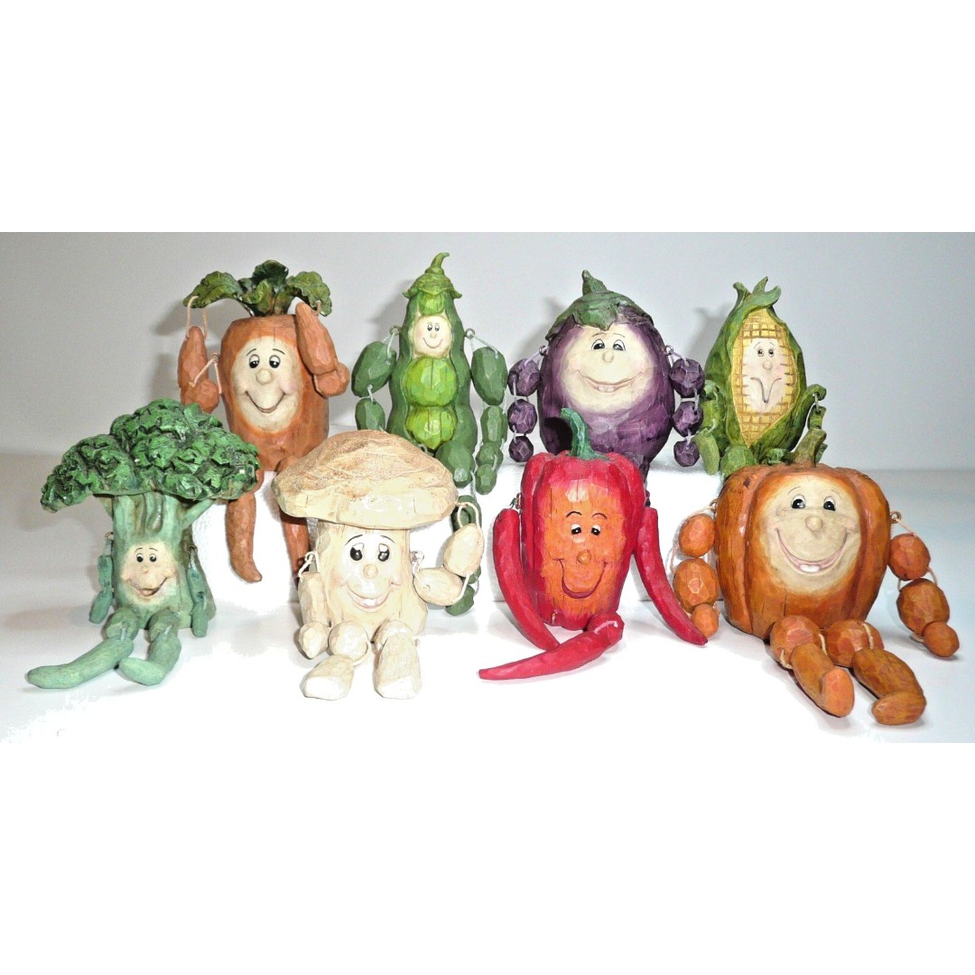 Lot Of 8 VTG Anthropomorphic Vegetable Shelf Sitter Figurines Resin Mushroom 80s