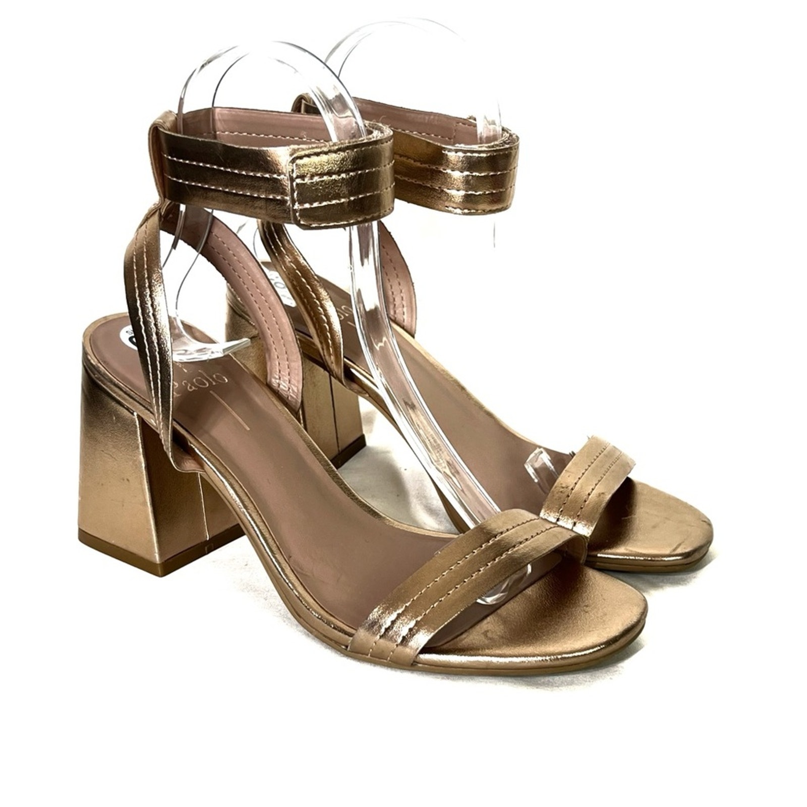 Paolo Eden Metallic Block Heel Shoes with Ankle Strap 6.5