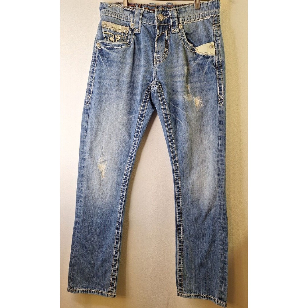 ROCK REVIVAL Denim Jeans Men's Sz 29 LIAM Straight Distressed Grunge Cowboy Core