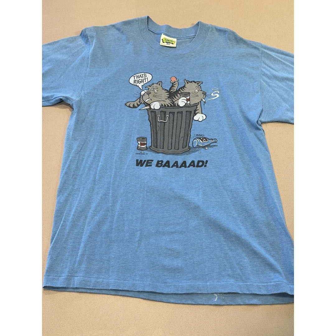 Vintage J. Bates Super Shirts WE BAAAAD 80s Cartoon Cat Shirt XL 50/50