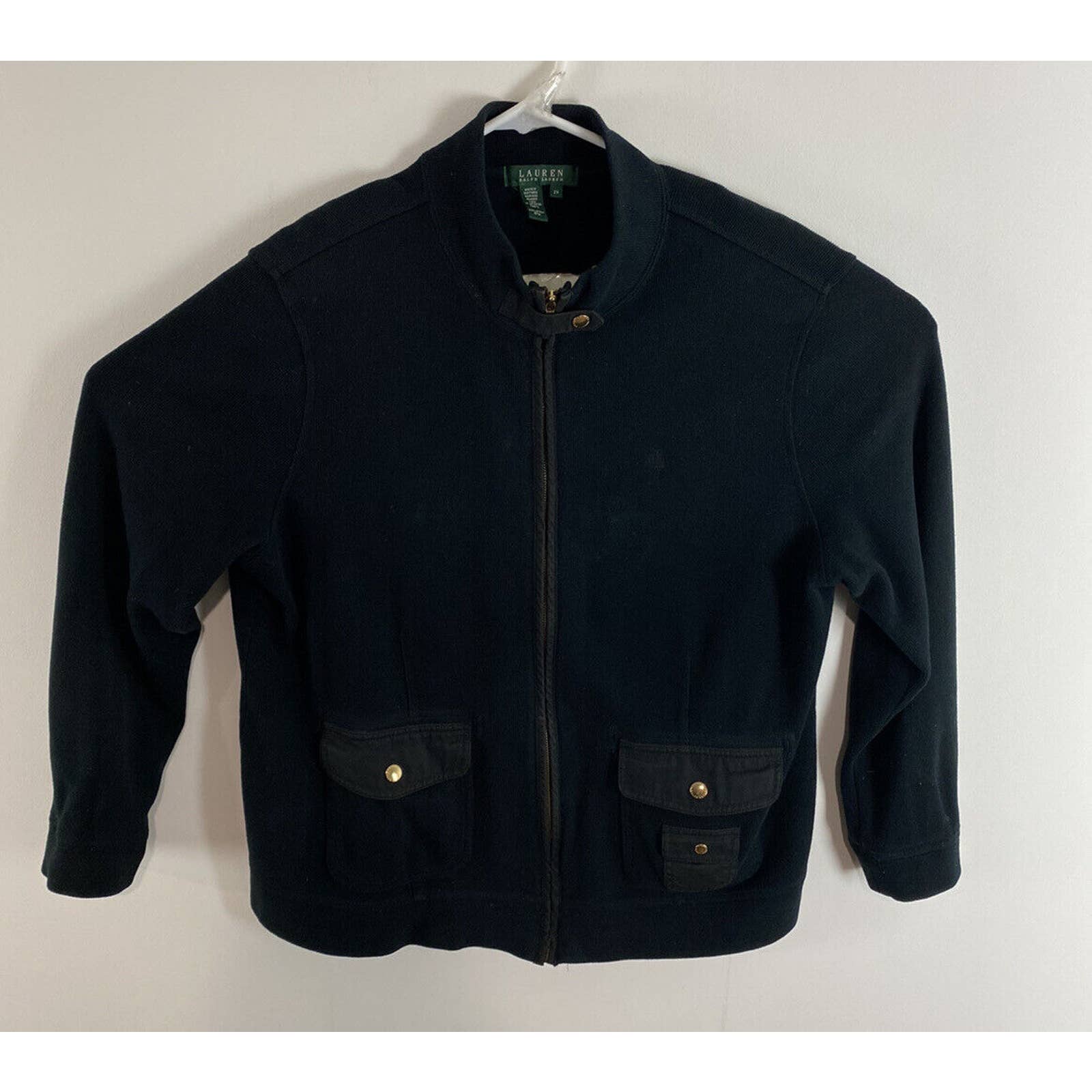 VTG Women Lauren Ralph Lauren cotton gold button zip-up sweater jacket, 2X