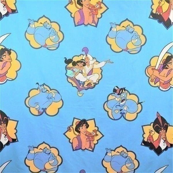 Vintage Disney USA Aladdin Twin Fitted Sheet Blue Genie Lago Abu Jafar Jasmine