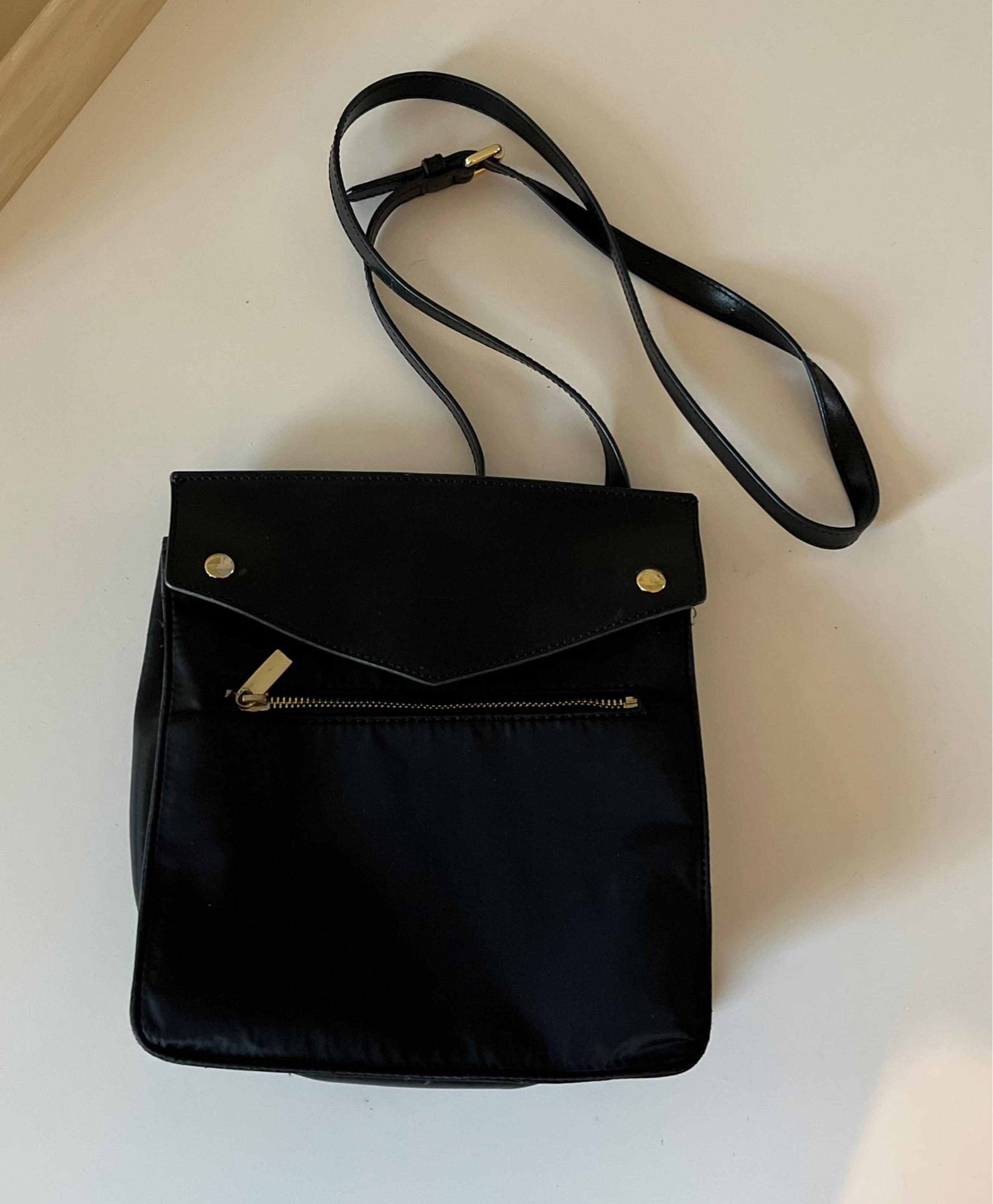 Barney’s New York Black Leather/Microfiber Crossbody Bag Purse