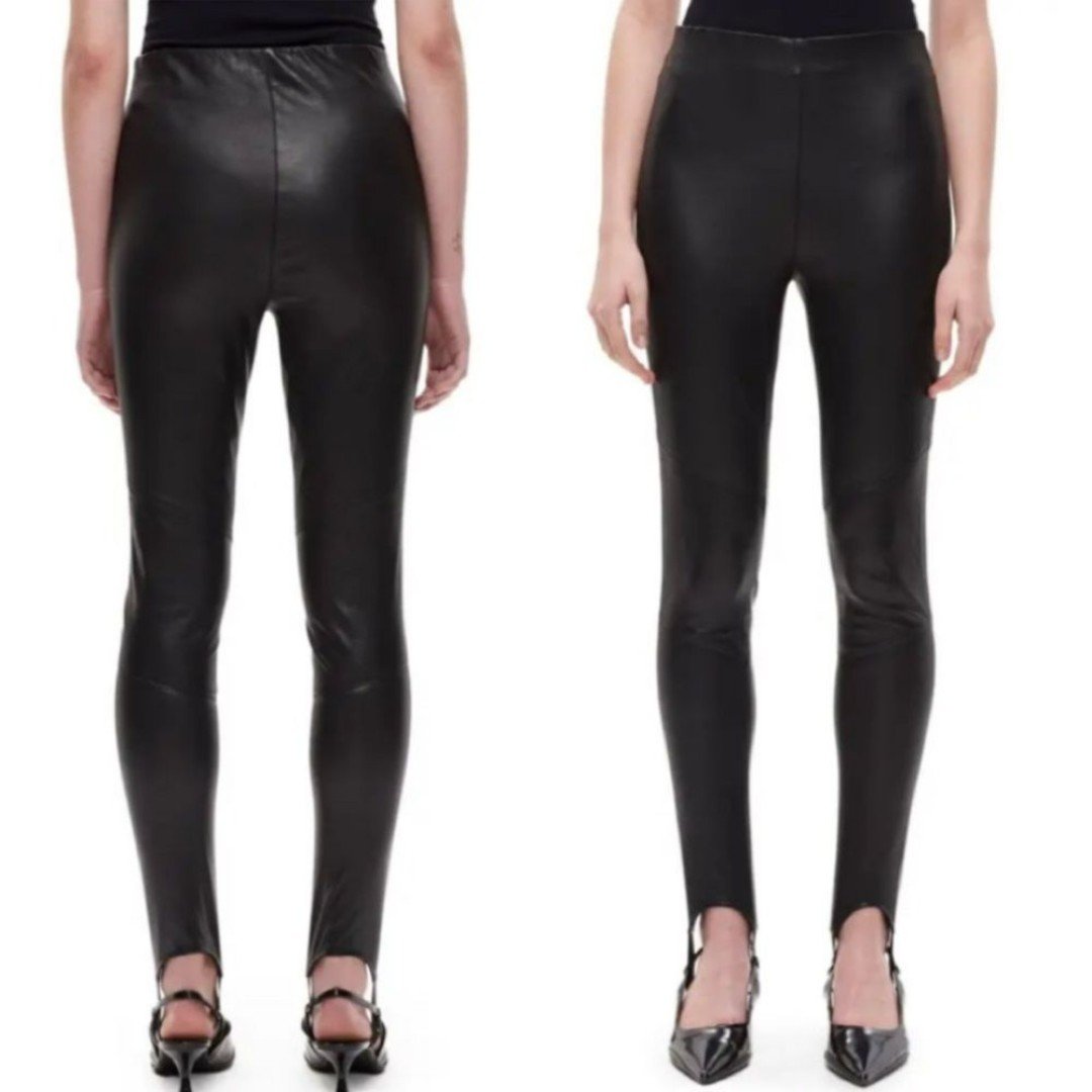 SHOREDITCH SKI CLUB Skye High Waist Leather Stirrup Black Leggings