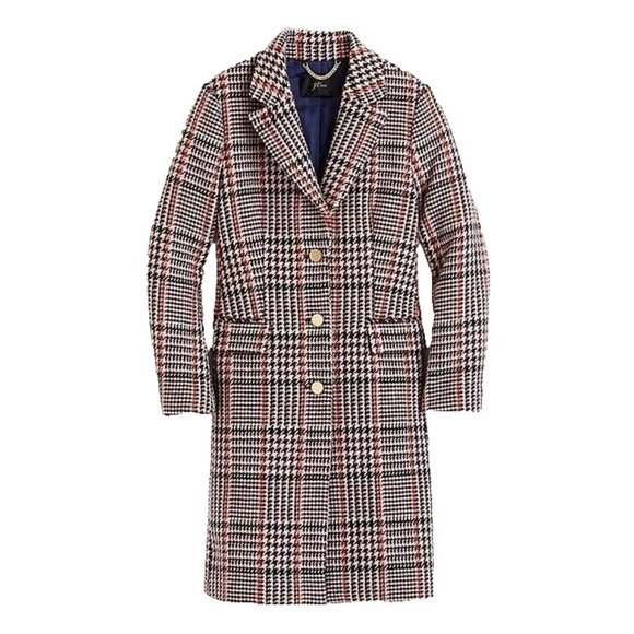 NWoT J.Crew Plaid Single-breasted Topcoat in Cabernet Multi Wool Blend Coat 8