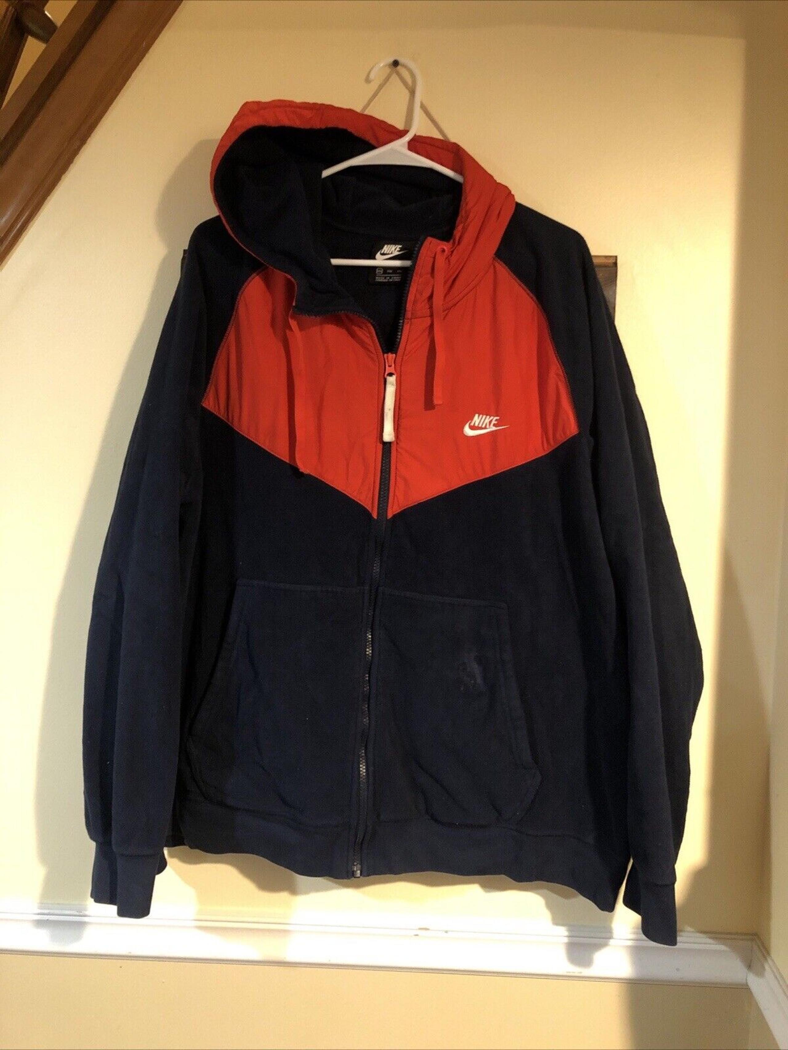 Nike Sportswear Hoodie Men XXL Blue Red Polar Fleece Zip Up Windrunner Jacket