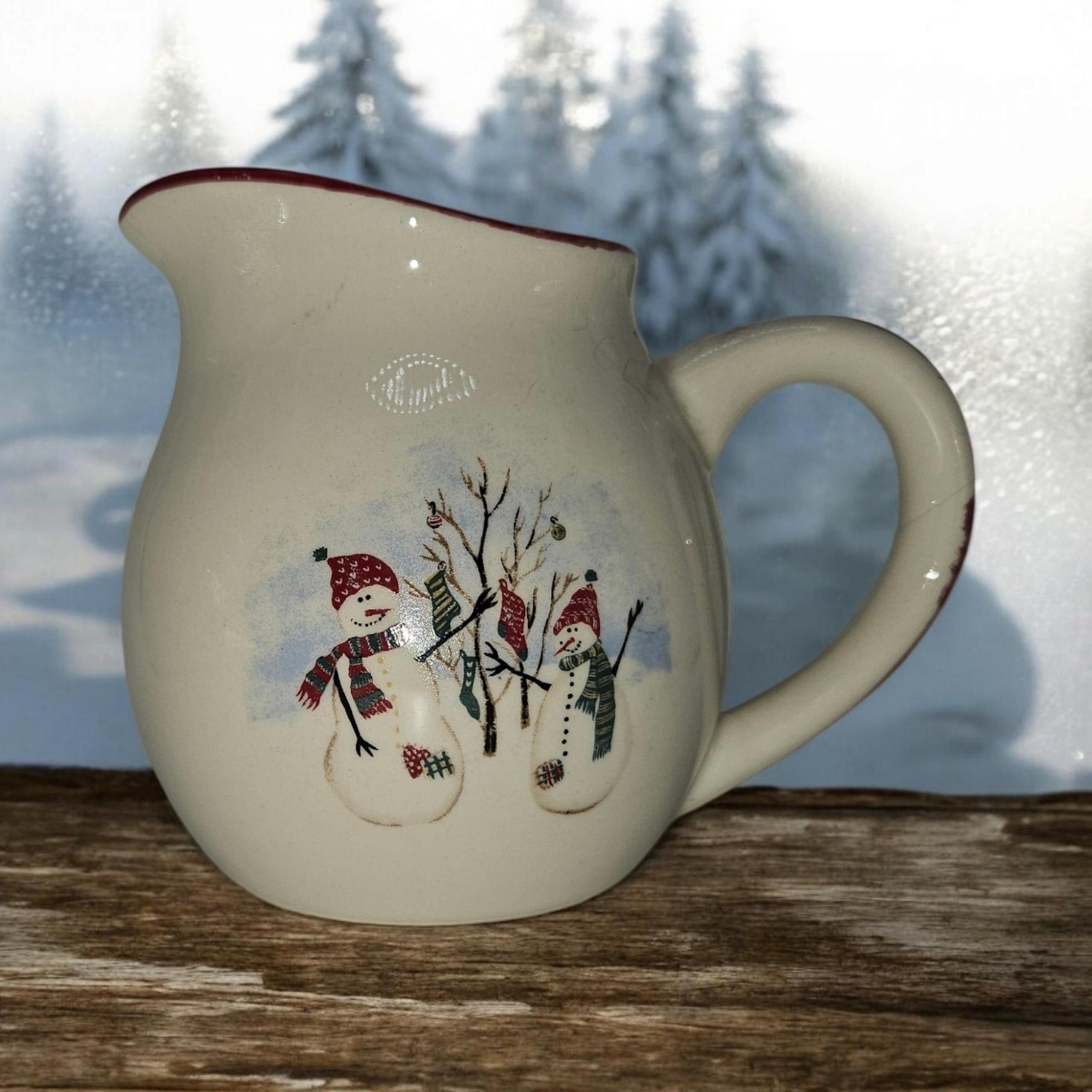 Royal Seasons Stoneware Pitcher Snowman Scene Winter Christmas Holiday 6" Tall
