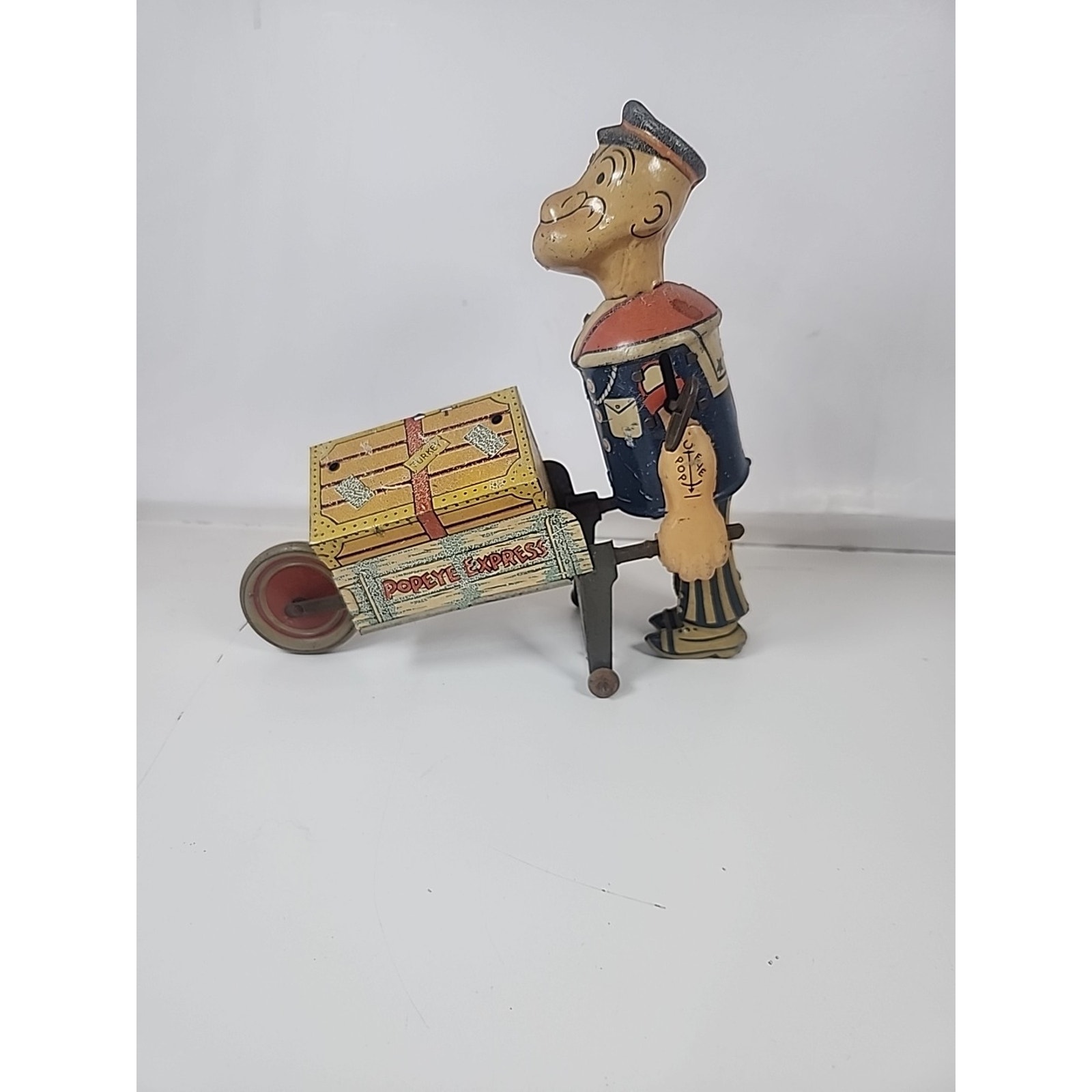 1935 Linemar Marx Tin Plate Lithograph Wind Up Popeye Express Antique Toy Workin