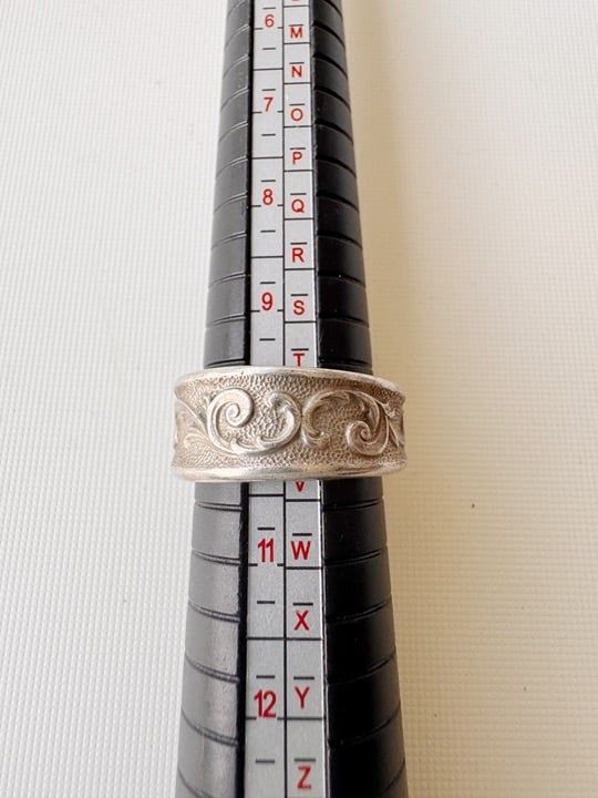 Vintage 925 sterling silver engraved floral wide band open ring size 10