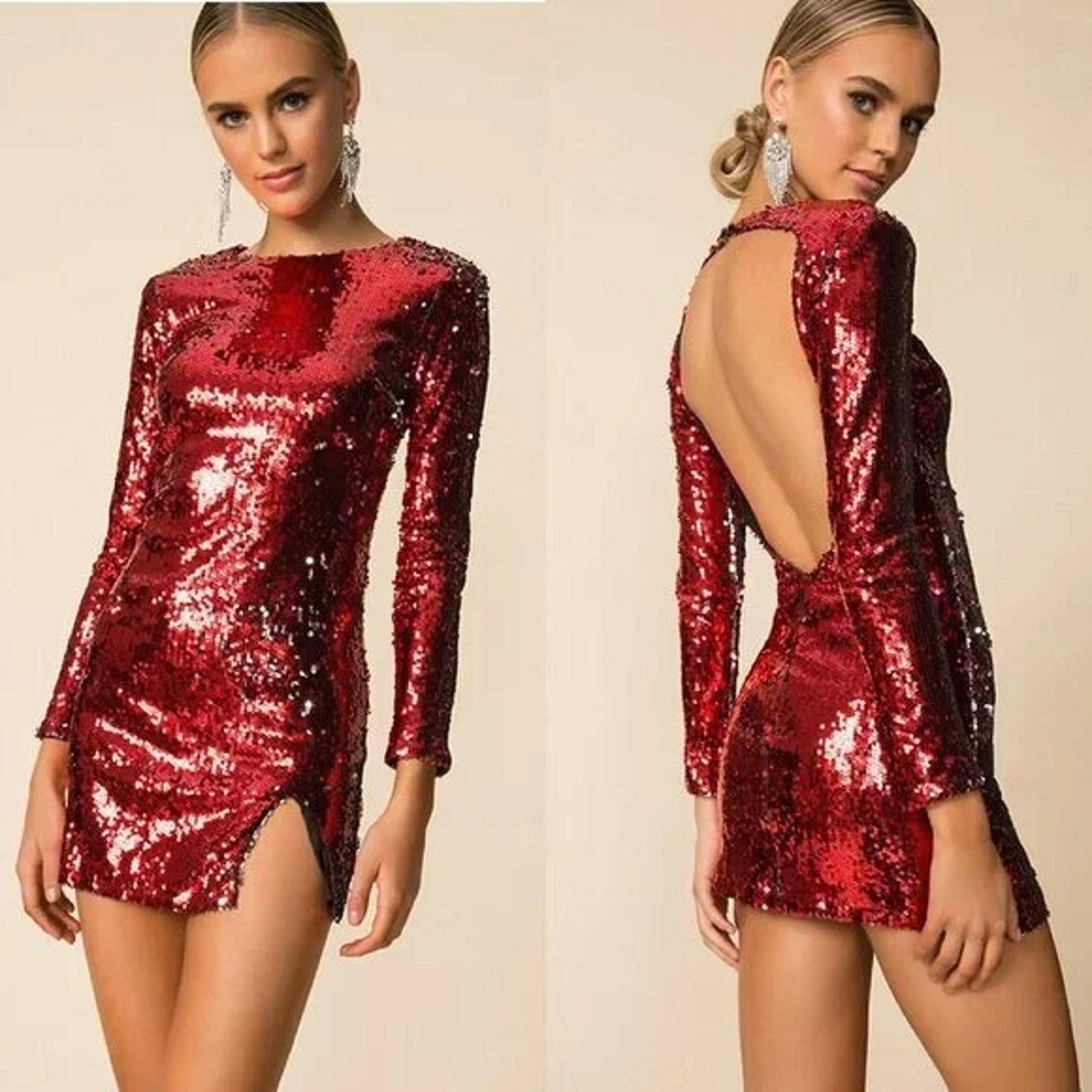 Superdown Regina Open Back Mini Dress in Red Sequins XS
