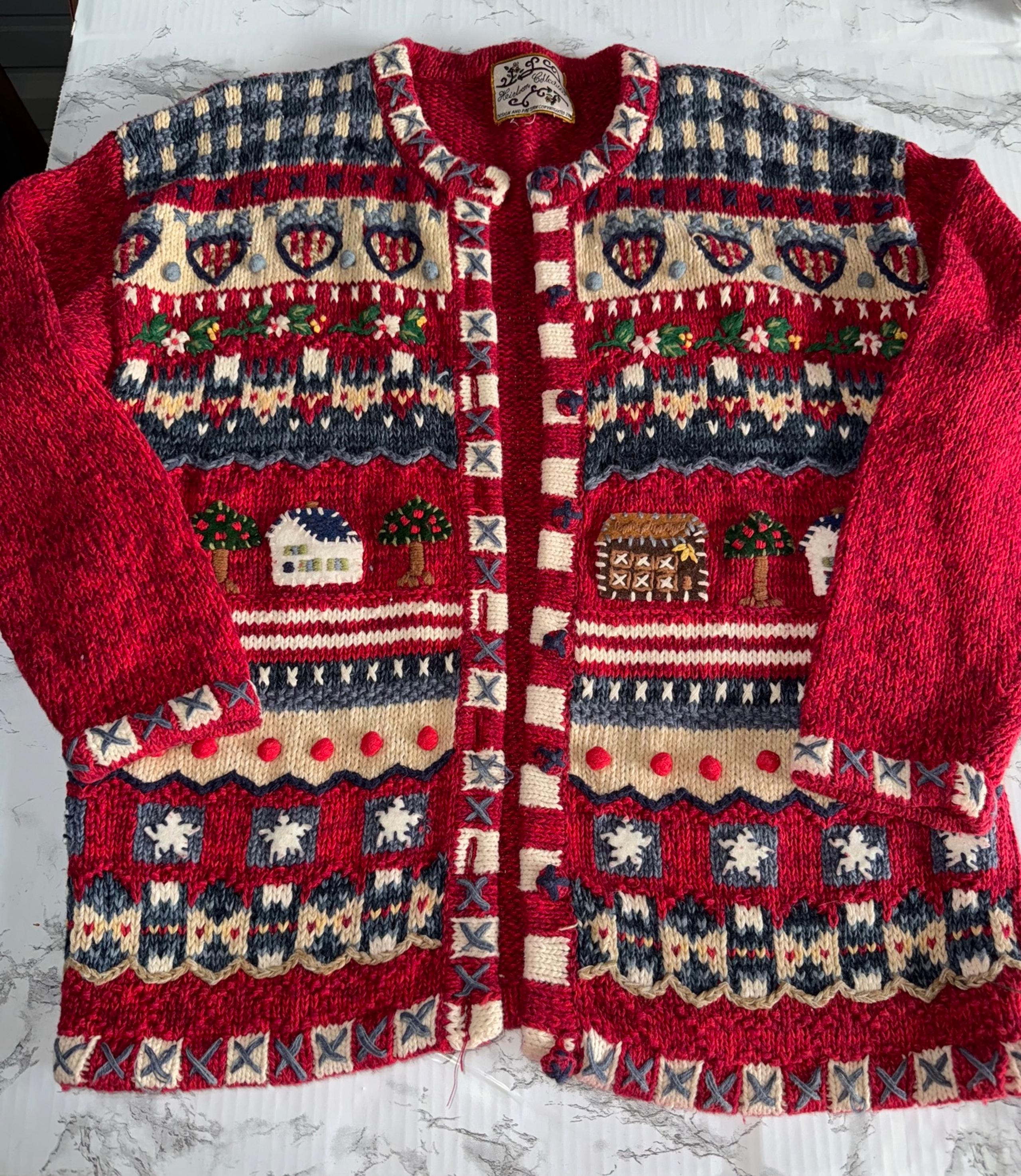Heirloom Collectibles Vintage Button Up Cottagecore Knit Cardigan Sweater Large?