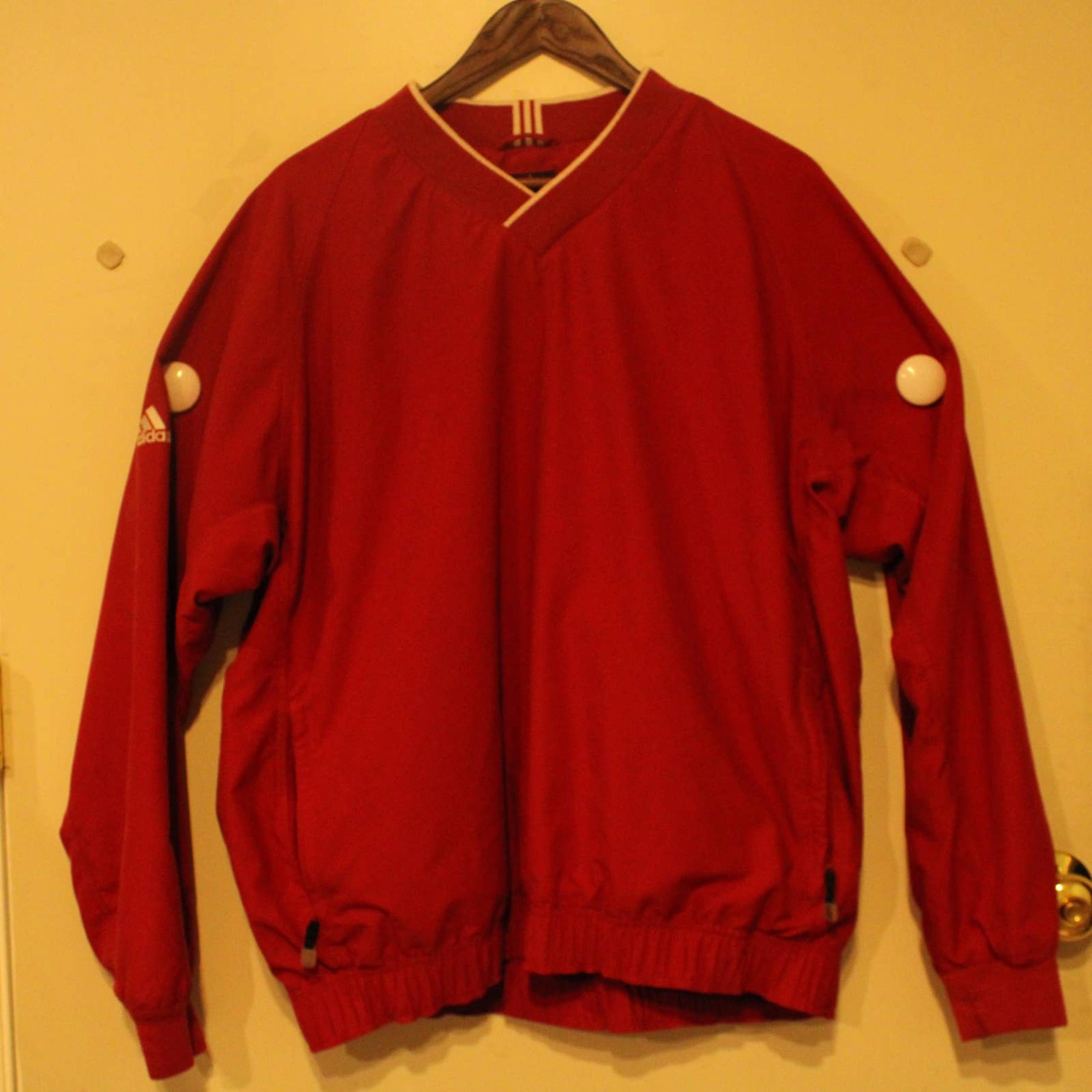Adidas Mens Long sleeve pullover, Size L, Red, 100% polyester, Pre-owned