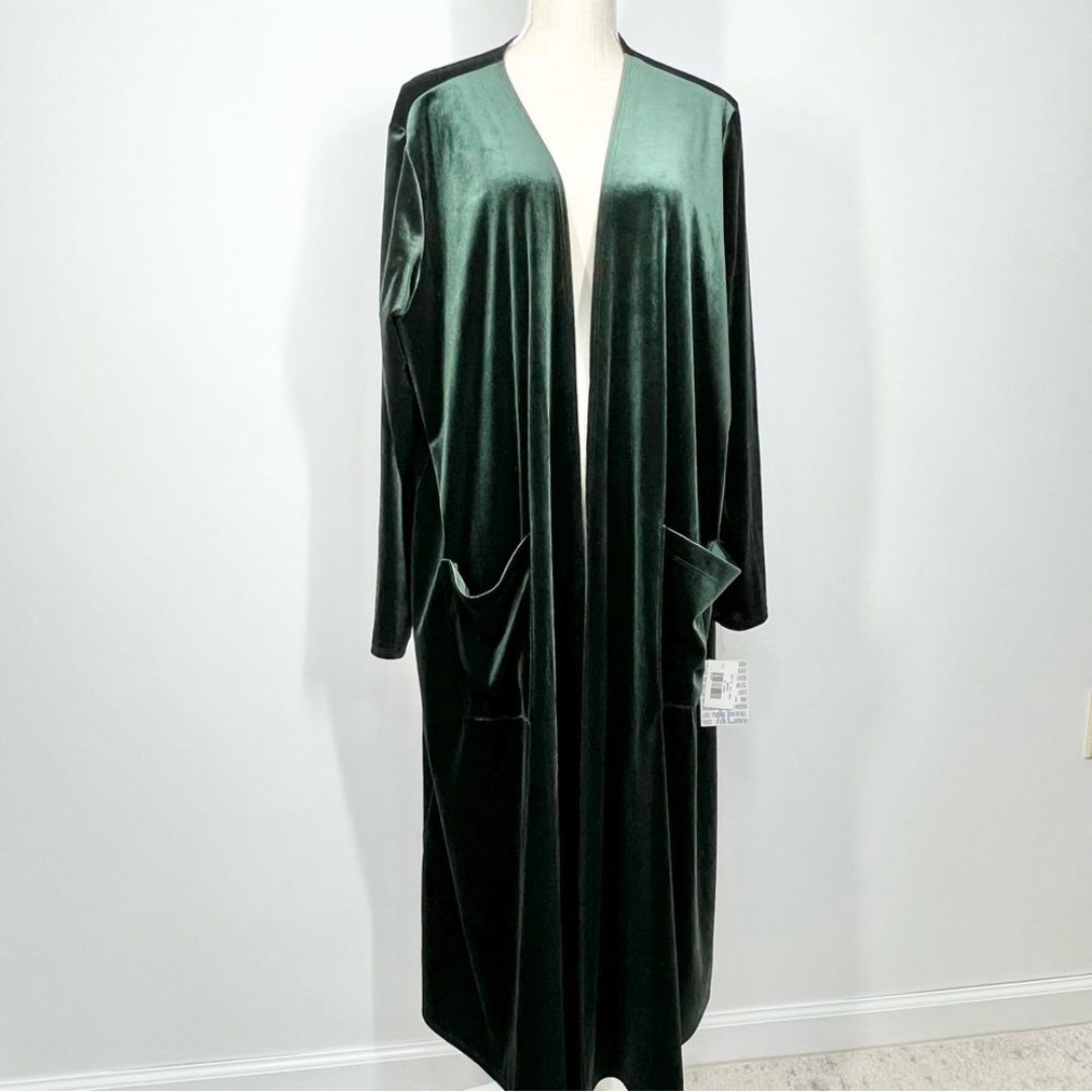 NWT LuLaRoe Sarah Emerald Green Velvet Duster Cardigan XL (16-18)