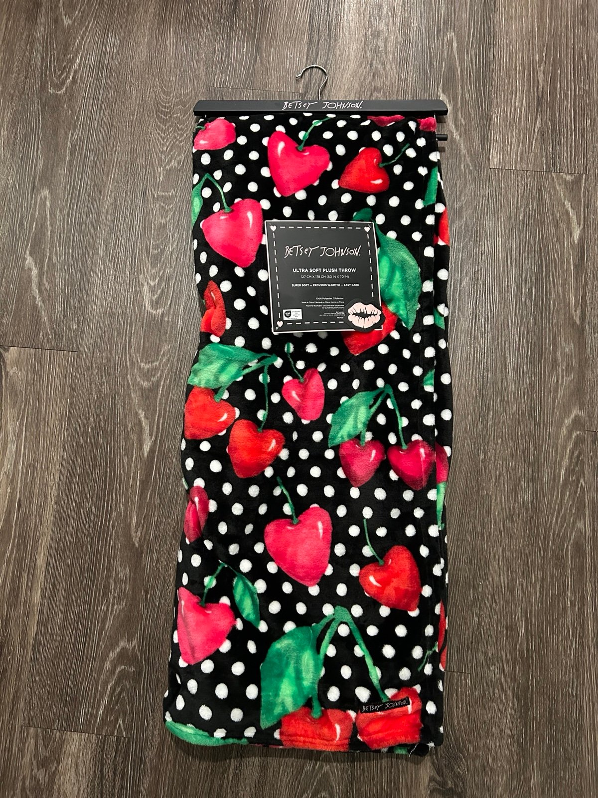 Betsey Johnson Cherry Polka Dot Throw Blanket NWT
