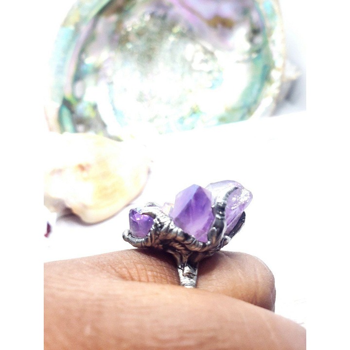 Amethyst aura crystal Ring