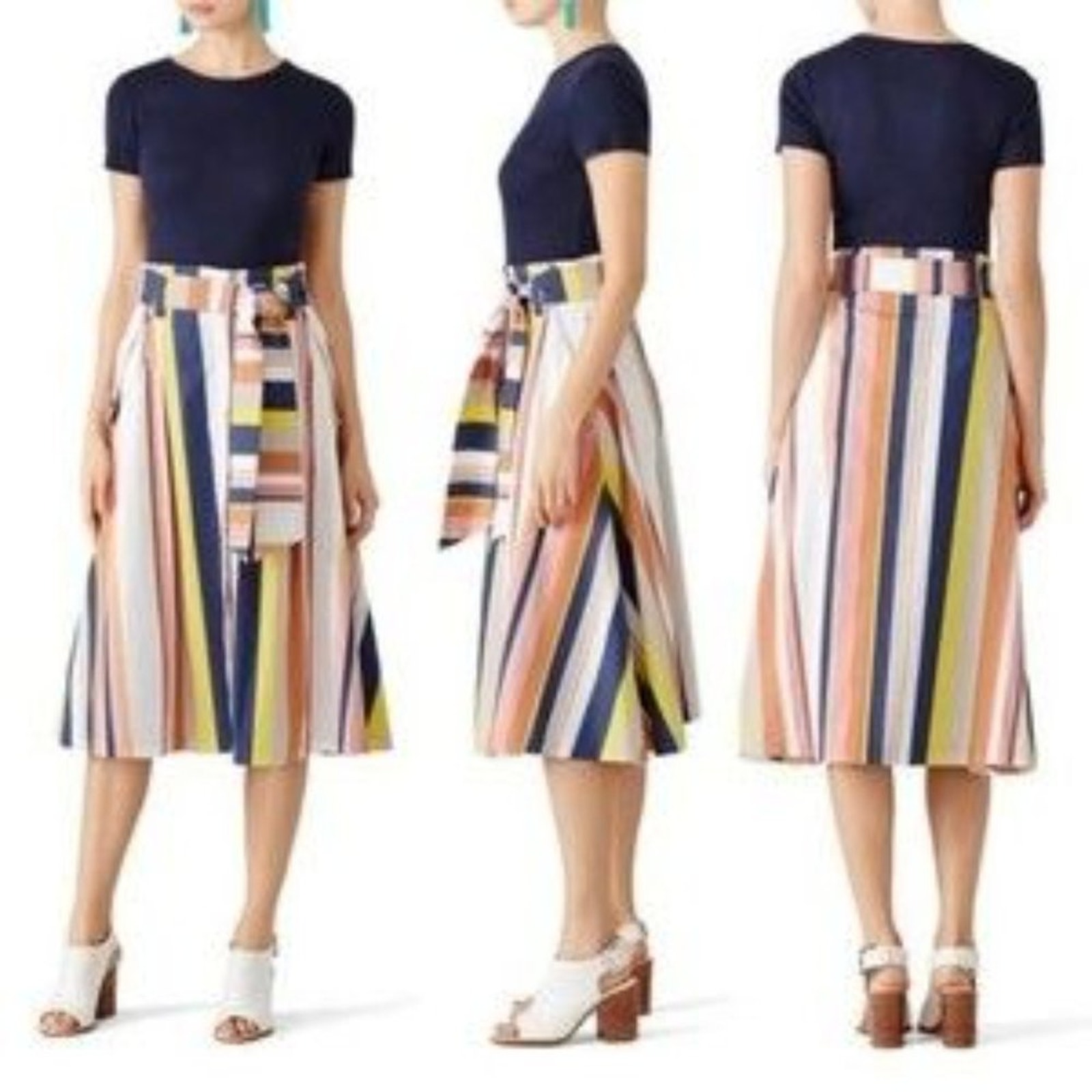 Tanya Taylor Alibi Striped Shelby Tie Waist Skirt Size 2