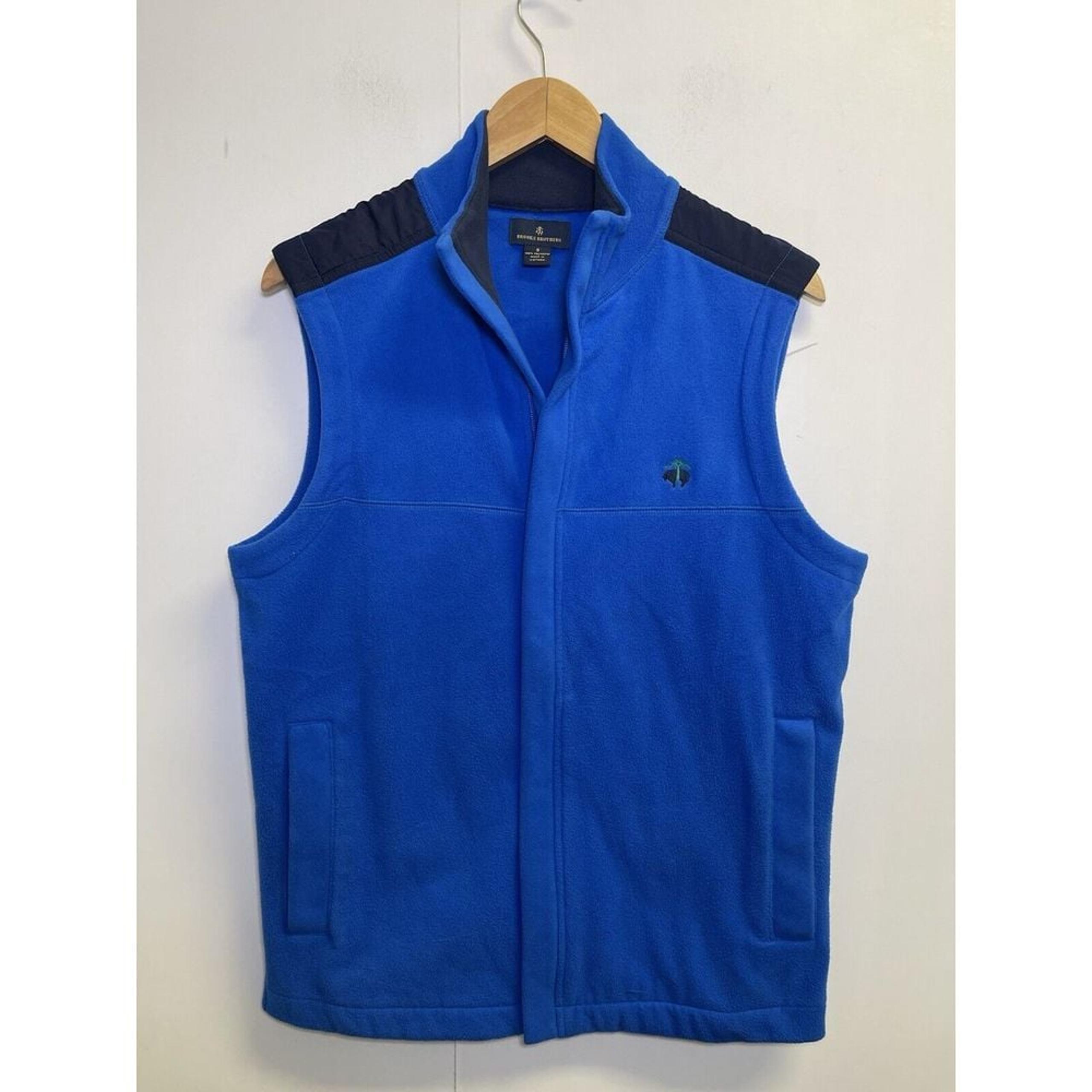 Brooks Brothers Full Zip Fleece Vest Polyester Navy Blue Men's Size S Logo