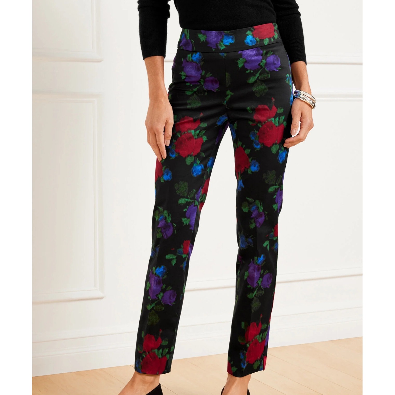 TALBOTS CHATHAM SLIM ANKLE PANTS - BLURRED FLORAL Size 8 New With Tags