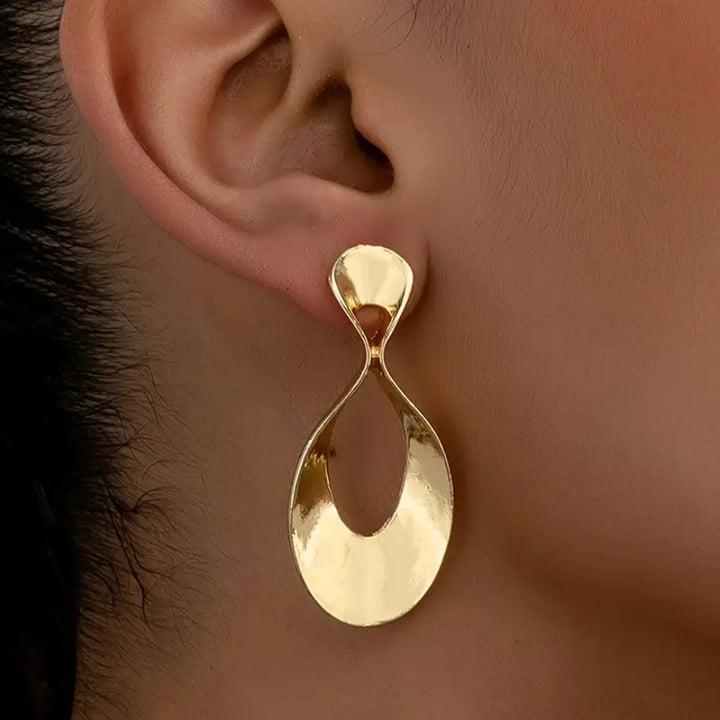 14K Gold Womens Large Twisted Curved Oval Hoop Earrings New 14 K Silver Jewelry