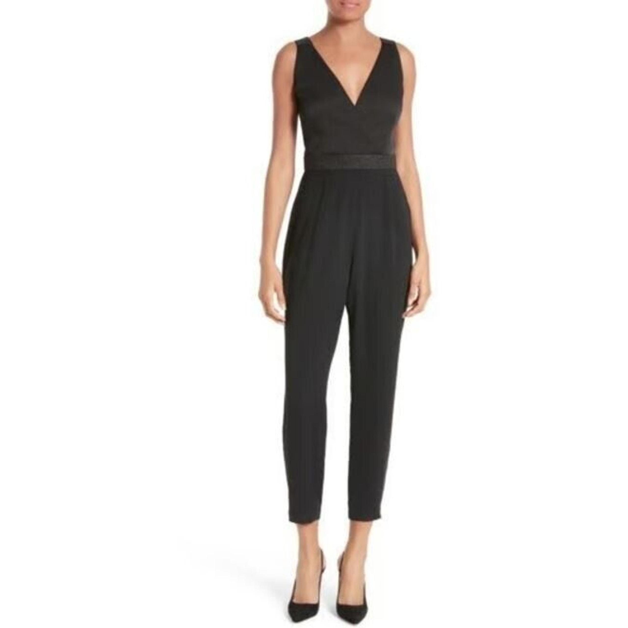 Ted Baker Wiomen's V-Neck Ossia Sparkle Trim Jumpsuit in Black Size 0(XXS) $395
